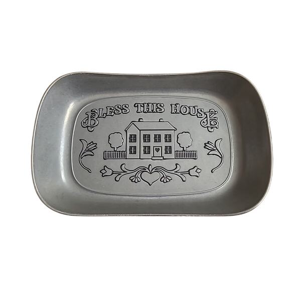 Vtg Wilton Armetale “Bless This House” Pewter Bread Warming Tray Dish Plate - Picture 2 of 8